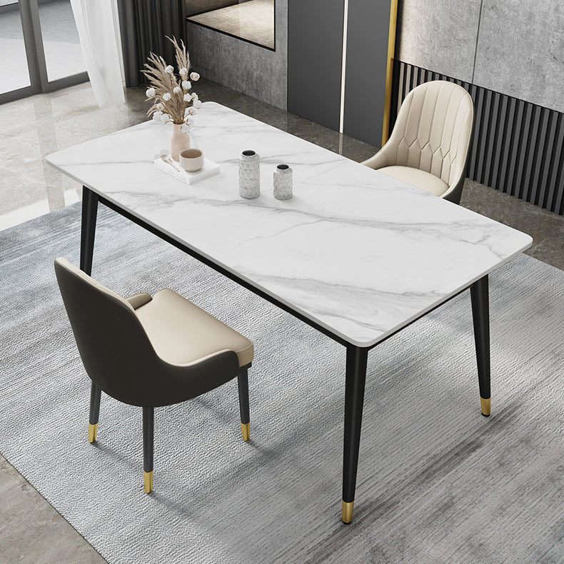 Contemporary Fixed Faux Marble Dining Room Table with 4 Black Metallic Legs Kitchen Dining Set