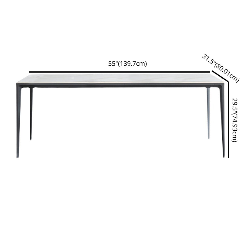 Modern Sintered Stone White Dining Set with Rectangle Table and Black Legs Home Dining Set