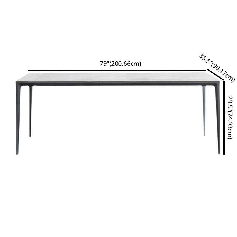 Modern Sintered Stone White Dining Set with Rectangle Table and Black Legs Home Dining Set