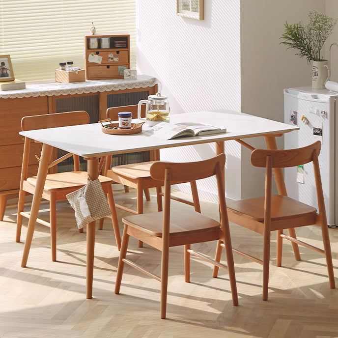Modern Fixed Dining¬†Room¬†Table¬†Set Solid Wood Top Kitchen Dining Furniture with 4 Legs Base