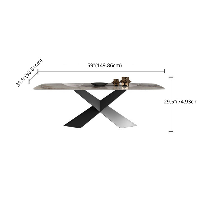 Modern Sintered Stone Rectangle Dining Set Standard Height Black Legs Home Dining Set