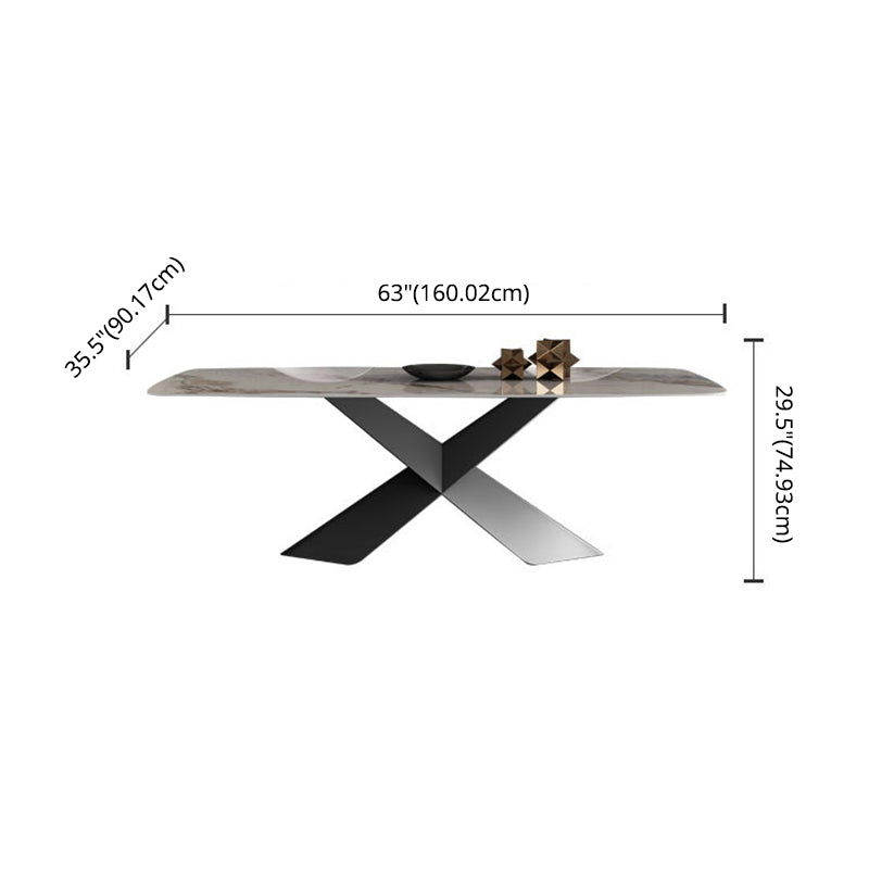 Juego de comedor de rectángulo de piedra sinterizada moderna altura estándar Piernas negras Juego de comidas en el hogar