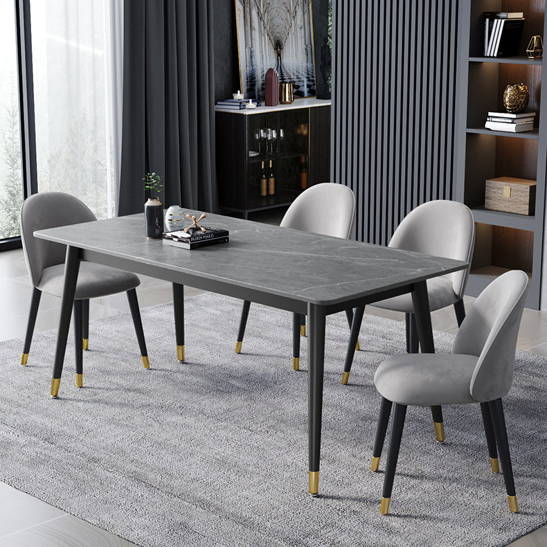Conjunto de comedor de piedra sinterizada contemporánea con forma de comedor de forma rectangular para cocina