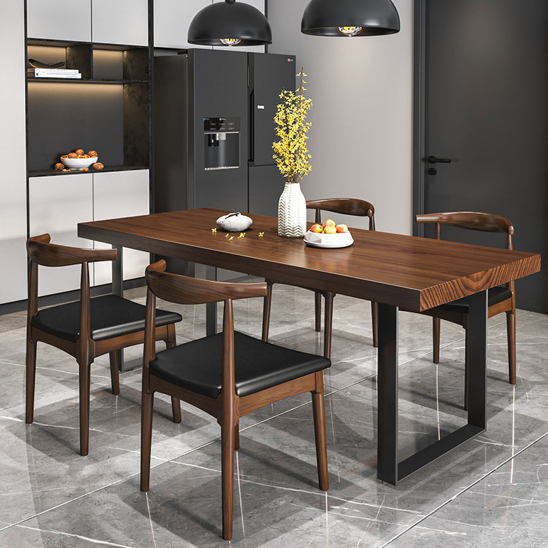 Minimalist Style Solid Wood Dining Room Set with 2 Black Metallic Legs for Kitchen Furniture