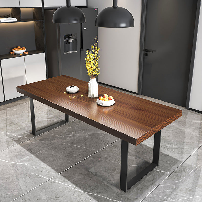 Minimalist Style Solid Wood Dining Room Set with 2 Black Metallic Legs for Kitchen Furniture