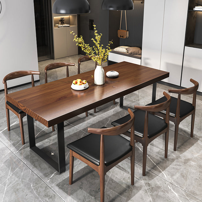 Minimalist Style Solid Wood Dining Room Set with 2 Black Metallic Legs for Kitchen Furniture