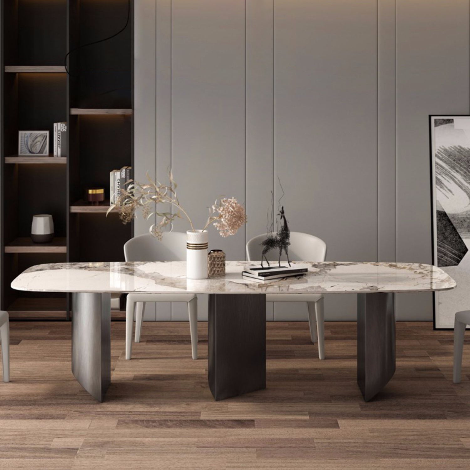 Modern Sintered Stone Rectangle Dining Set Standard Height Black Legs Home Use Dining Set