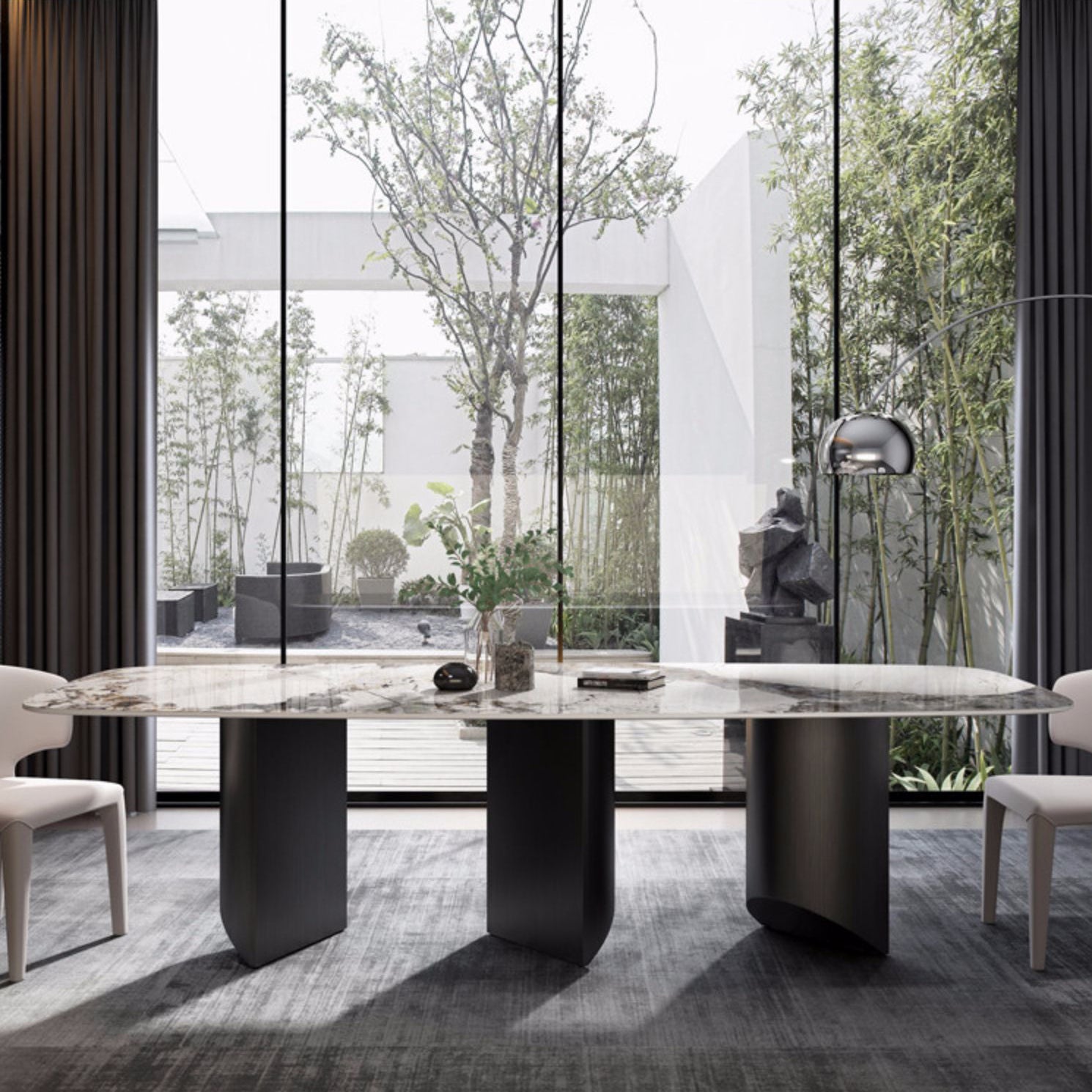 Modern Sintered Stone Rectangle Dining Set Standard Height Black Legs Home Use Dining Set