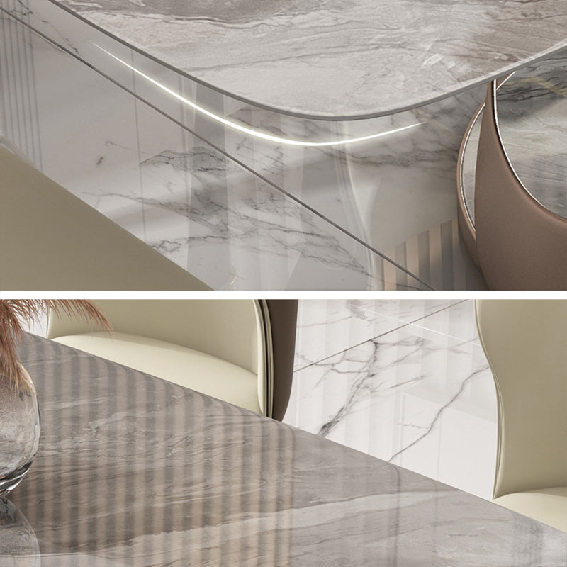 Modern Sintered Stone Gray Dining Set with Rectangle Table and Pedestal Base Home Use Dining Set