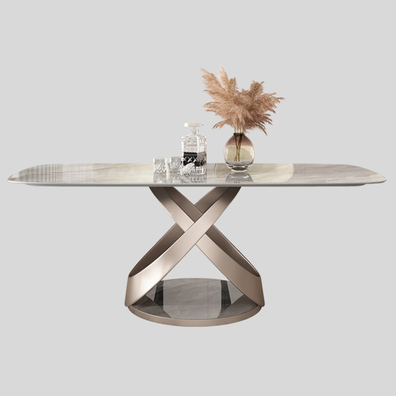 Moderne gesinterde stenen grijze eetterset met rechthoekige tafel en voetstukbasis Home Gebruik eetset