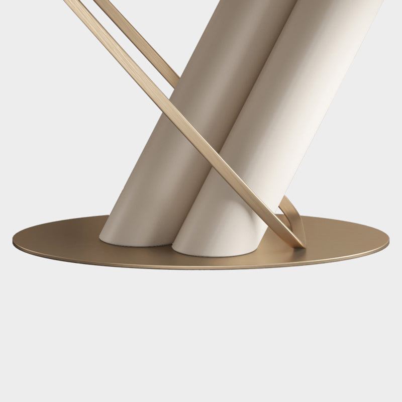 Moderne gesinterde stenen witte eetterset met rechthoekige tafel en metalen basis Home Gebruik eetset