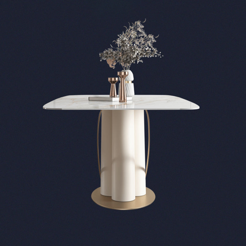 Moderne gesinterde stenen witte eetterset met rechthoekige tafel en metalen basis Home Gebruik eetset