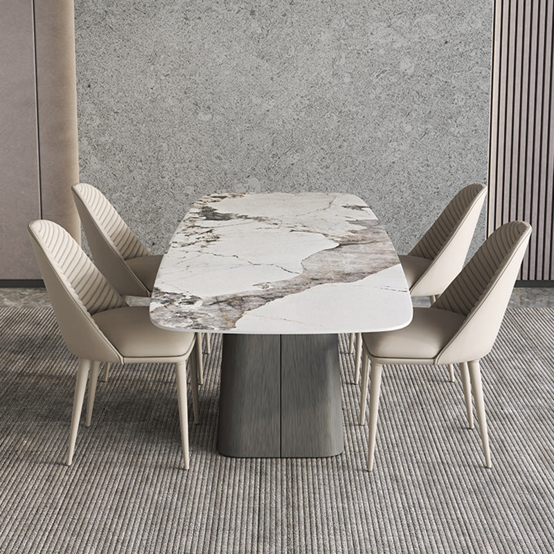 Minimalist Sintered Stone Dining Room Set with Black Base Formal Dining Table Set