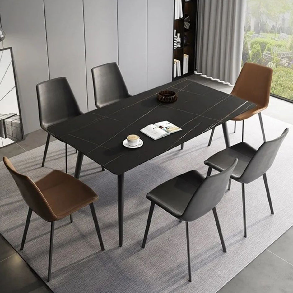 Modern Style Sintered Stone Dining Table with Rectangle Shape Table and 4 Black Legs Base