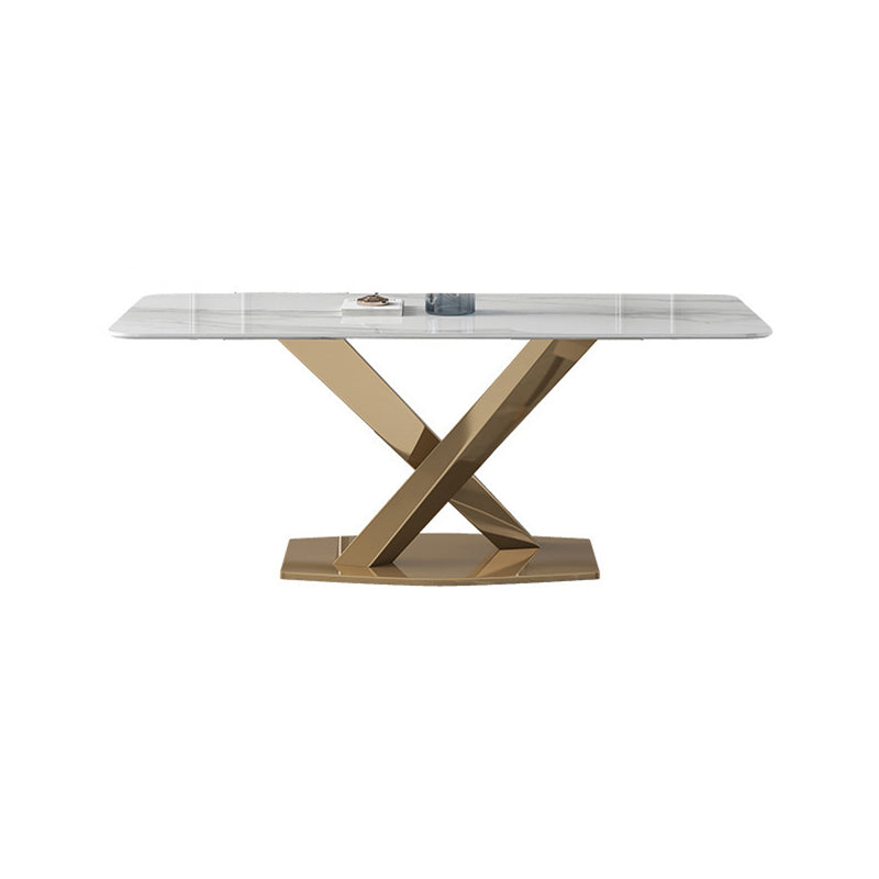 Modern Sintered Stone White Dining Set with Rectangle Table and Gold Legs Formal Dining Set