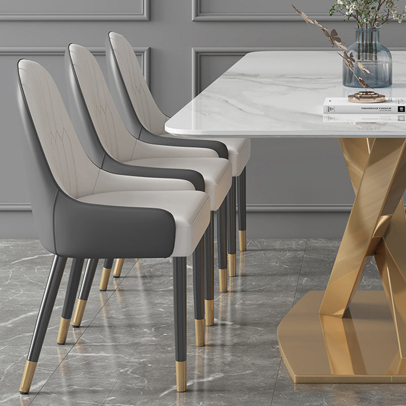 Modern Sintered Stone White Dining Set with Rectangle Table and Gold Legs Formal Dining Set