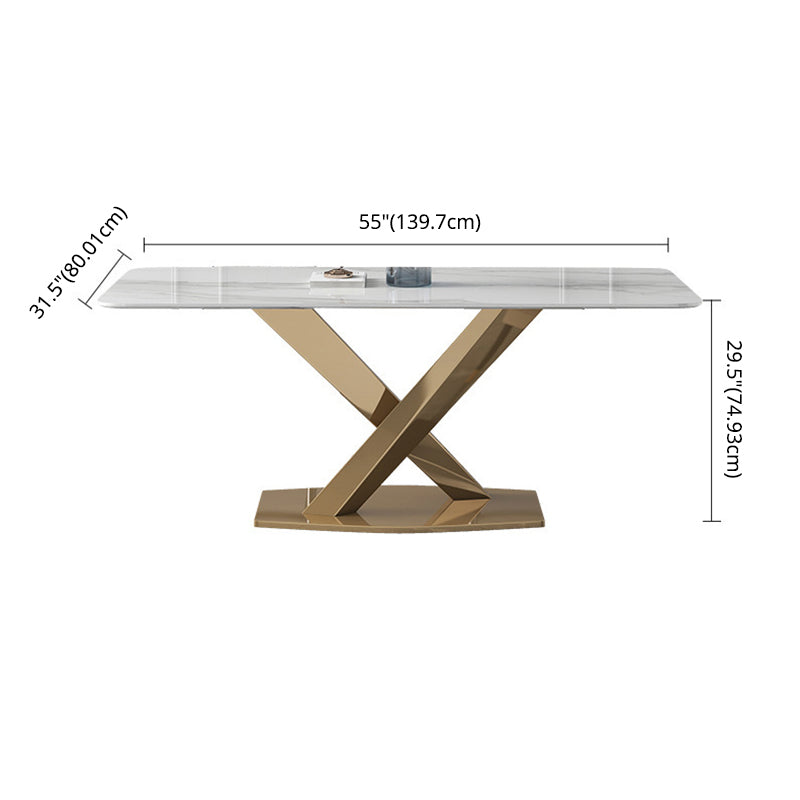 Modern Sintered Stone White Dining Set with Rectangle Table and Gold Legs Formal Dining Set