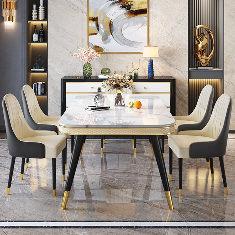 Tavolo in marmo in stile moderno con tavolo bianco e 4 gambe nere base per uso domestico