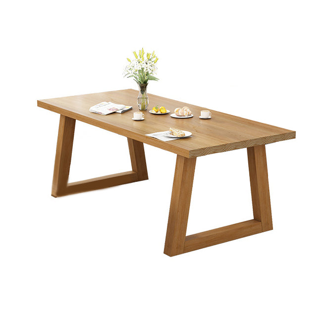 Contemporary Solid Wood Rectangle Shape Kitchen Table Set with 2 Wood Legs for Dining Room Furniture