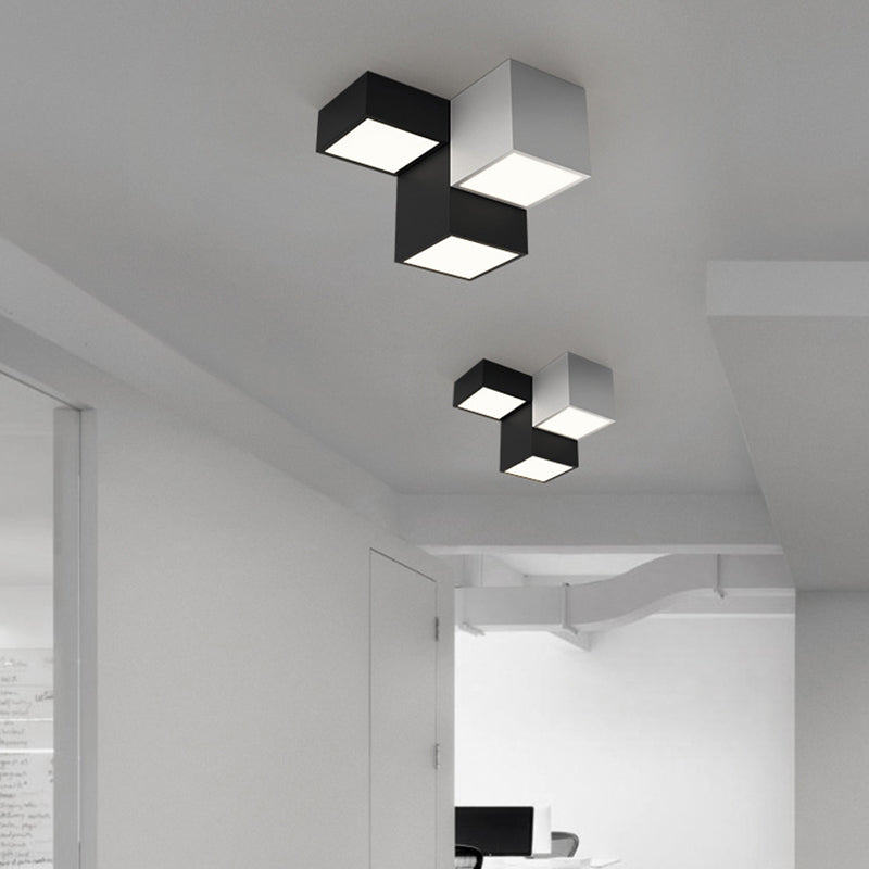 Black and White LED Flush Mount in Modern Simplicity Iron Geometric Ceiling Light with Acrylic Shade