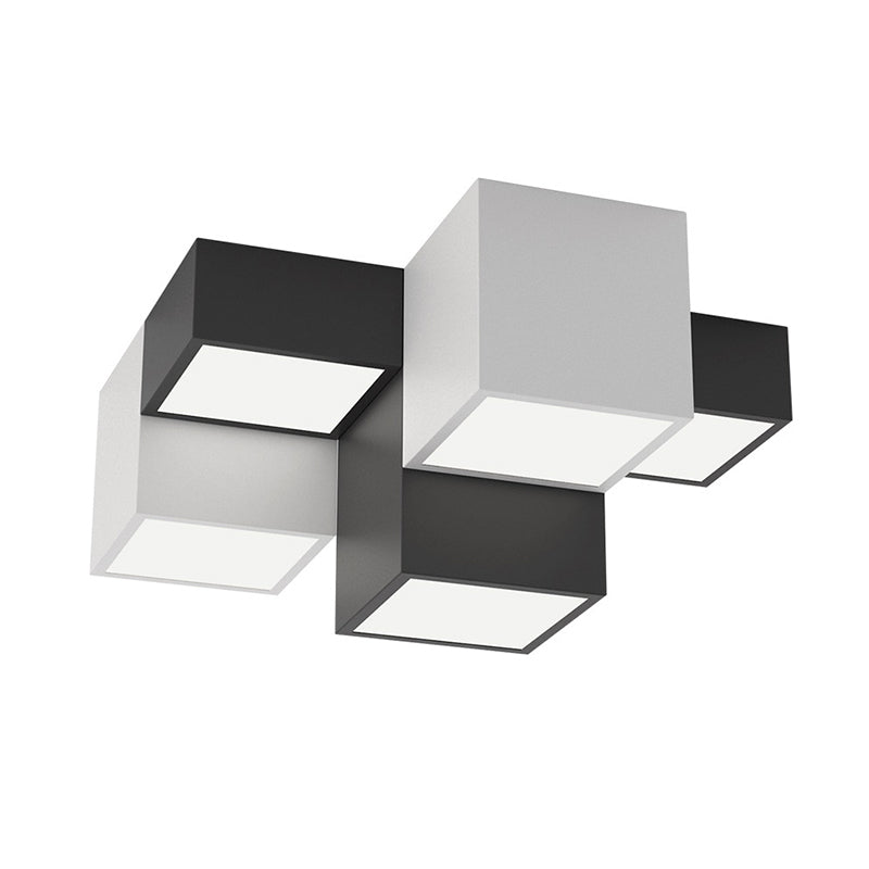 Black and White LED Flush Mount in Modern Simplicity Iron Geometric Ceiling Light with Acrylic Shade