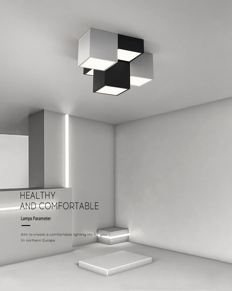 Black and White LED Flush Mount in Modern Simplicity Iron Geometric Ceiling Light with Acrylic Shade