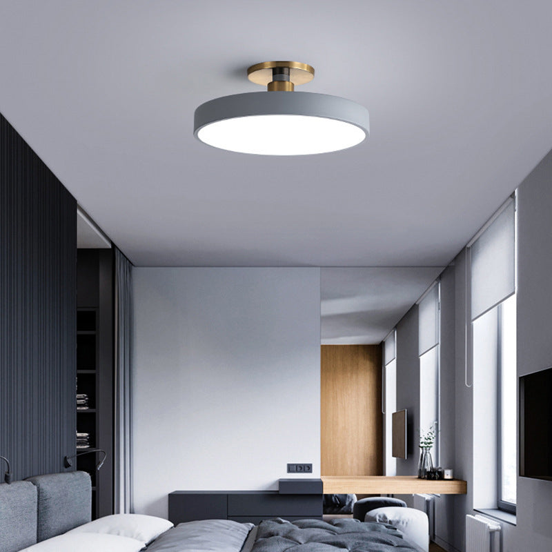 Modern Concise Circular LED Ceiling Light Wrought Iron Macaron Semi Flush Mount with Acrylic Shade