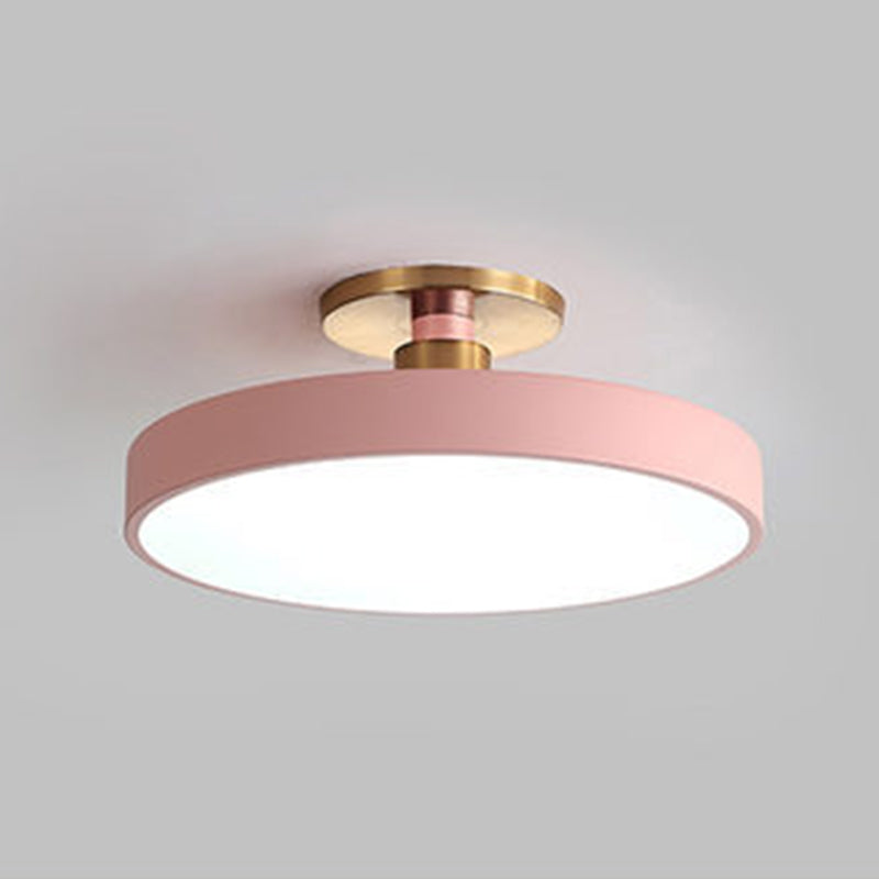 Luz de techo de LED circular conciso moderno Luz de hierro forjado Macaron Semi Flush Monte con sombra acrílica