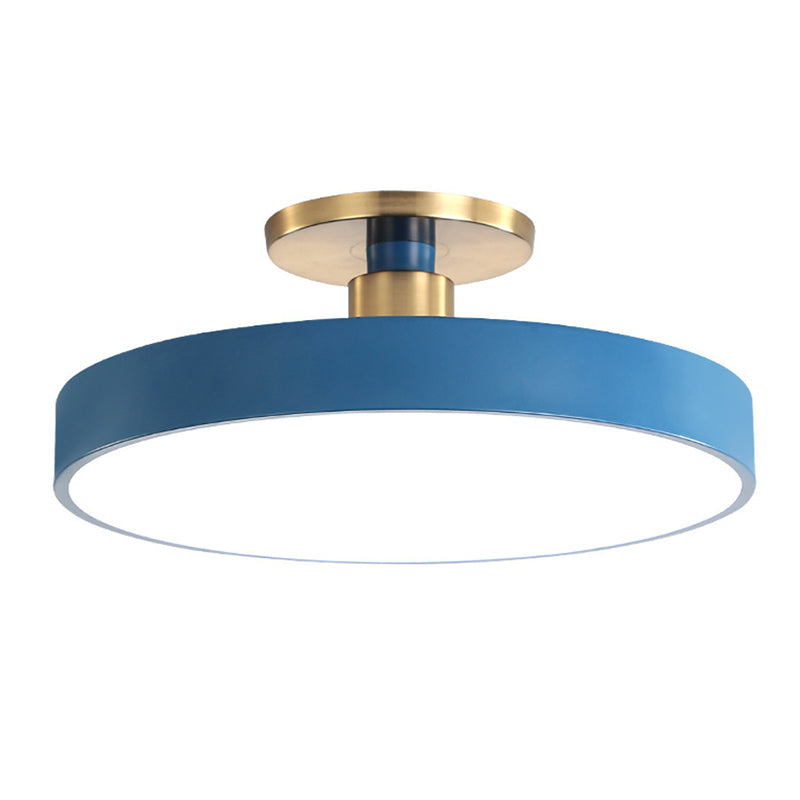 Modern beknopte cirkelvormige led plafondlamp smeedijzeren macaron semi -flush mount met acryl schaduw