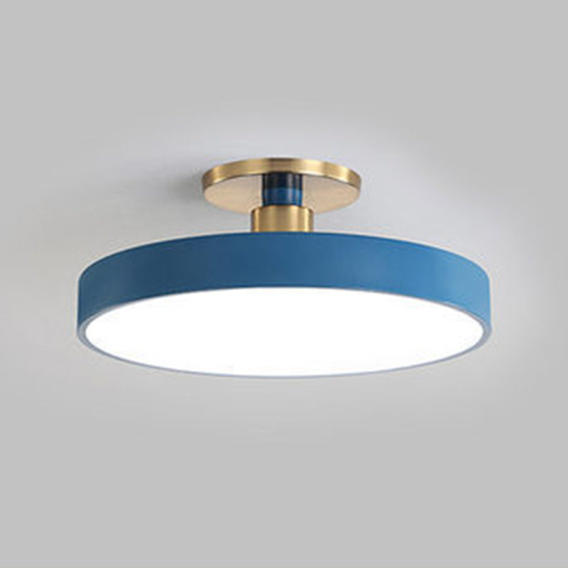 Modern Concise Circular LED Ceiling Light Wrought Iron Macaron Semi Flush Mount with Acrylic Shade