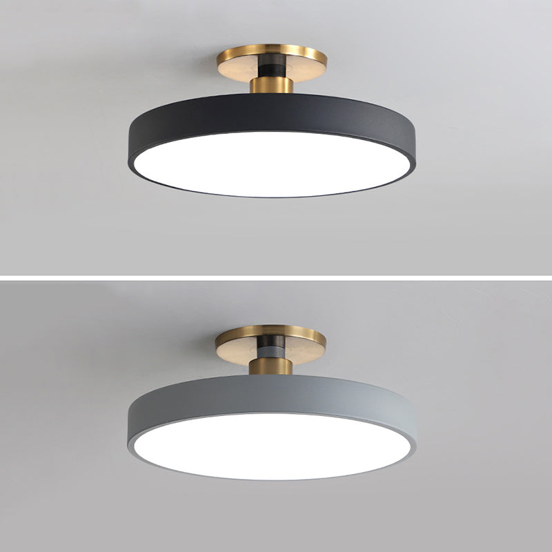 Modern beknopte cirkelvormige led plafondlamp smeedijzeren macaron semi -flush mount met acryl schaduw