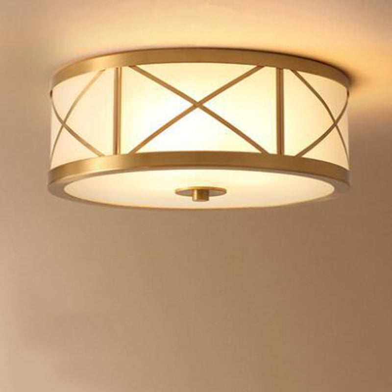Glass Gold Flush Mount in Colonical Classic Style Copper Circular Ceiling Light for Living Room
