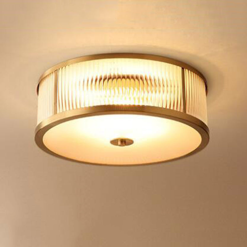 Glass Gold Flush Mount in Colonical Classic Style Copper Circular Ceiling Light for Living Room