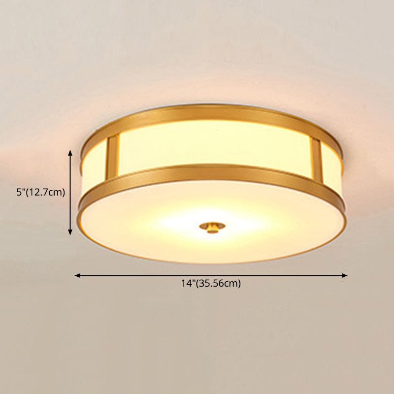 Montura de oro de vidrio en la circular de cobre de estilo clásico de cobre Luz de techo para sala de estar