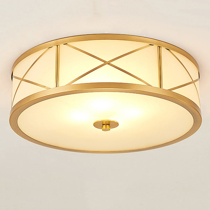 Montura de oro de vidrio en la circular de cobre de estilo clásico de cobre Luz de techo para sala de estar