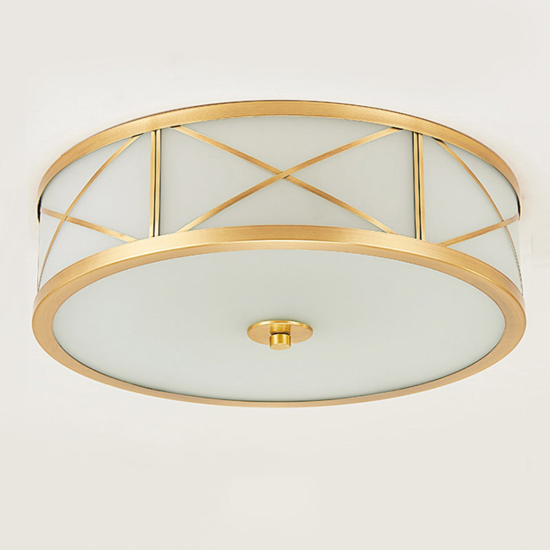 Montura de oro de vidrio en la circular de cobre de estilo clásico de cobre Luz de techo para sala de estar