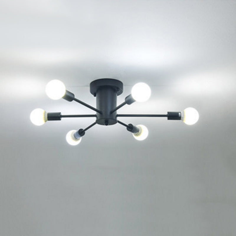 Bare Lampe Sputnik Deckenleuchte im industriellen Retro -Stil Schmiedeeisen halb Flush Mount