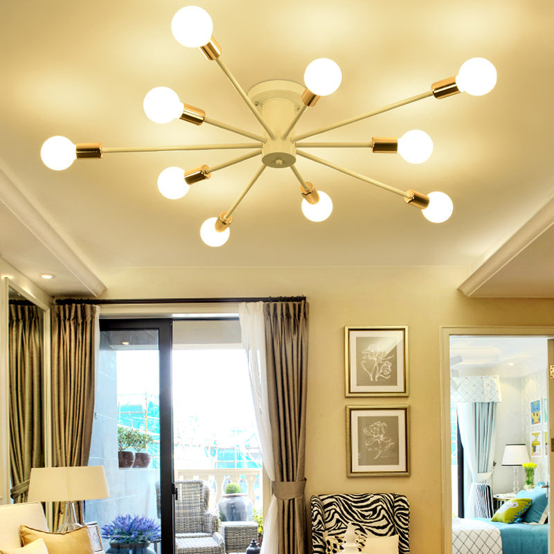 Bare Lampe Sputnik Deckenleuchte im industriellen Retro -Stil Schmiedeeisen halb Flush Mount