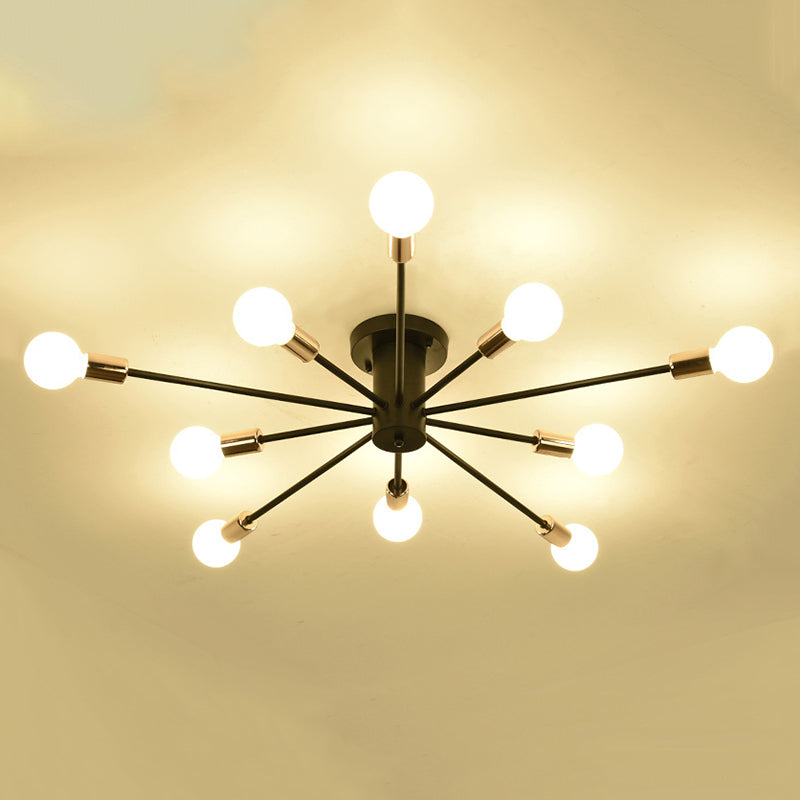 Bare Lampe Sputnik Deckenleuchte im industriellen Retro -Stil Schmiedeeisen halb Flush Mount