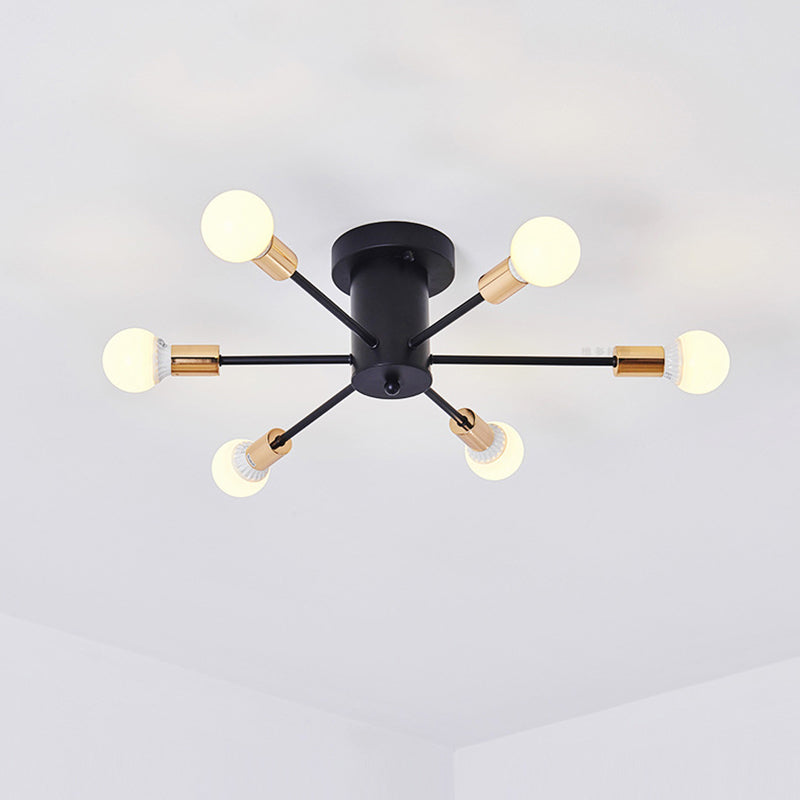 Bare Lampe Sputnik Deckenleuchte im industriellen Retro -Stil Schmiedeeisen halb Flush Mount