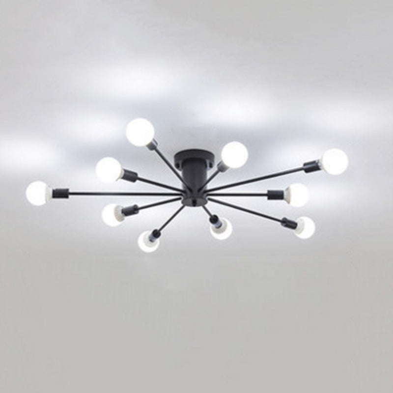 Bare Lampe Sputnik Deckenleuchte im industriellen Retro -Stil Schmiedeeisen halb Flush Mount