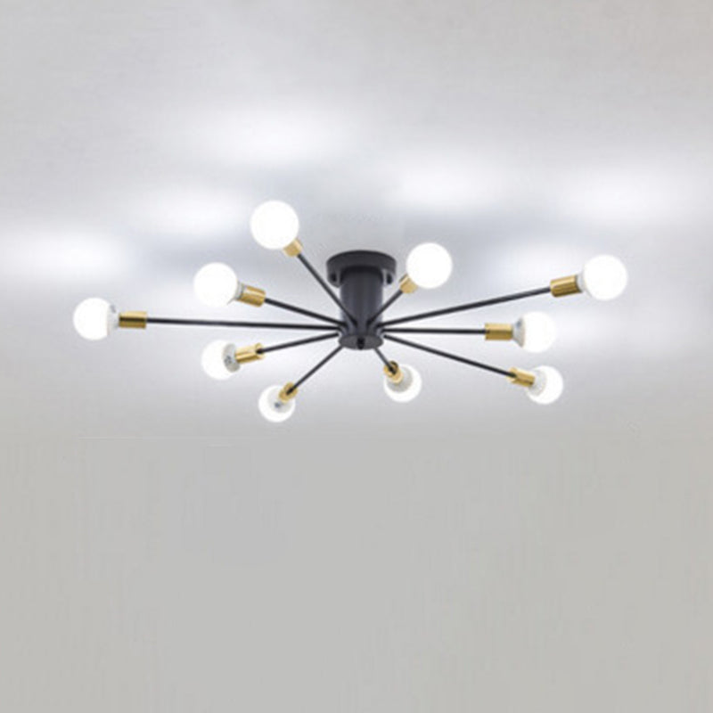 Bare Lampe Sputnik Deckenleuchte im industriellen Retro -Stil Schmiedeeisen halb Flush Mount