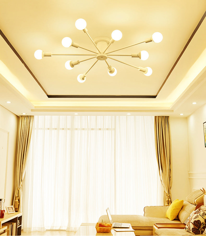 Bare Lampe Sputnik Deckenleuchte im industriellen Retro -Stil Schmiedeeisen halb Flush Mount