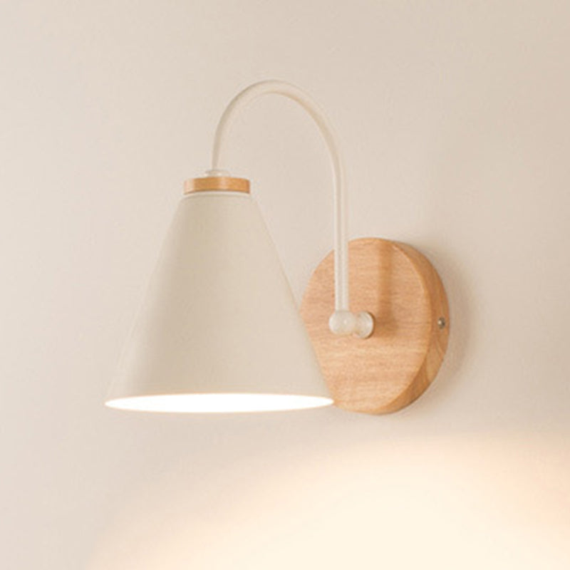 Geometric Shade Wall Lighting Modern Simple Wood Style Reading Wall Light in Black and White