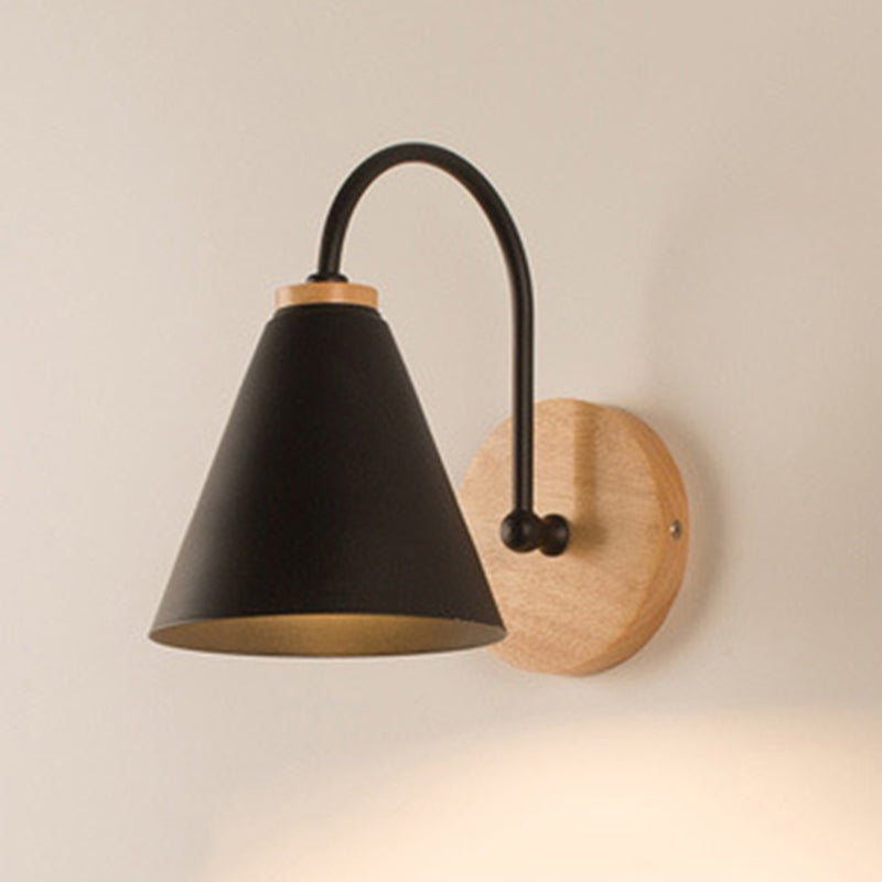 Geometric Shade Wall Lighting Modern Simple Wood Style Reading Wall Light in Black and White