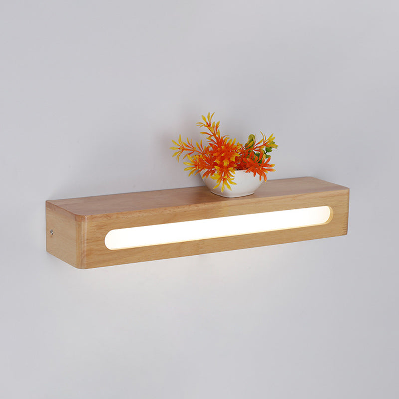 Log kleur LED -wand sconce in moderne beknopte stijl houten rechthoekige wandlamp met acrylschaduw