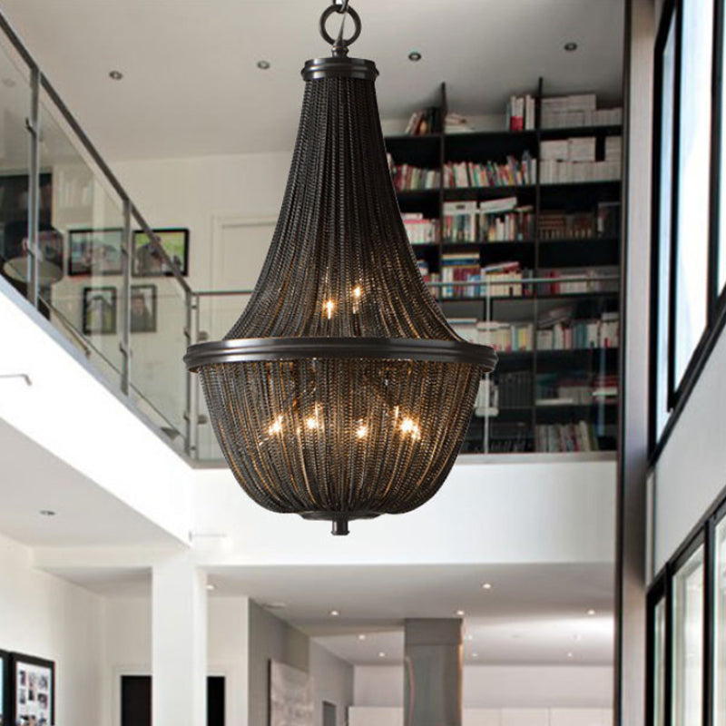 Basket Metal Chandelier Light Traditional 6/8 Lights Dining Room Suspension Pendant in Black, 13"/17"/21" Wide