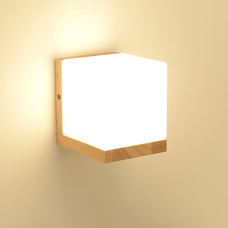 Geometric Shade Wall Lighting Modern Simple Wood Style Wall Light in Brown
