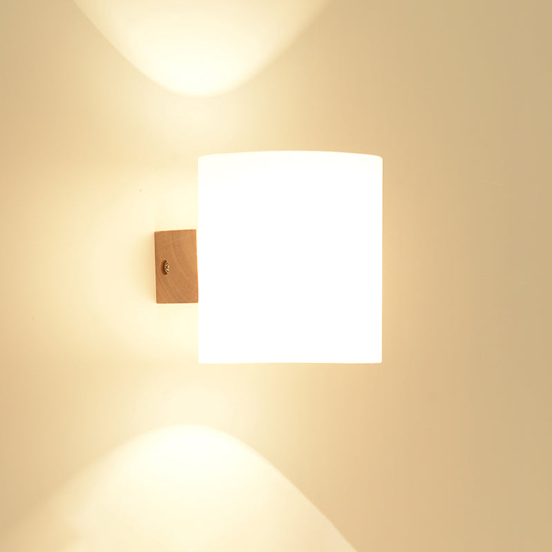 Geometric Shade Wall Lighting Modern Simple Wood Style Wall Light in Brown