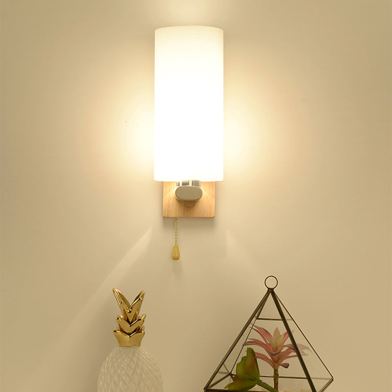 Geometric Shade Wall Lighting Modern Simple Wood Style Wall Light in Brown